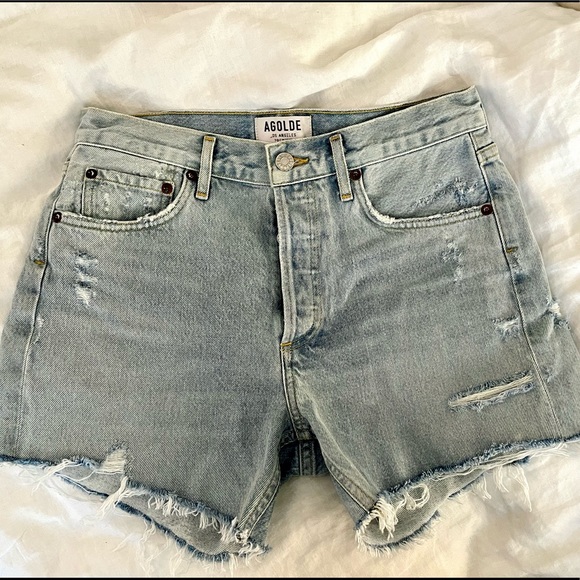 Agolde Micah denim cut off distressed shorts in swapmeet - 24/25 - Picture 1 of 7
